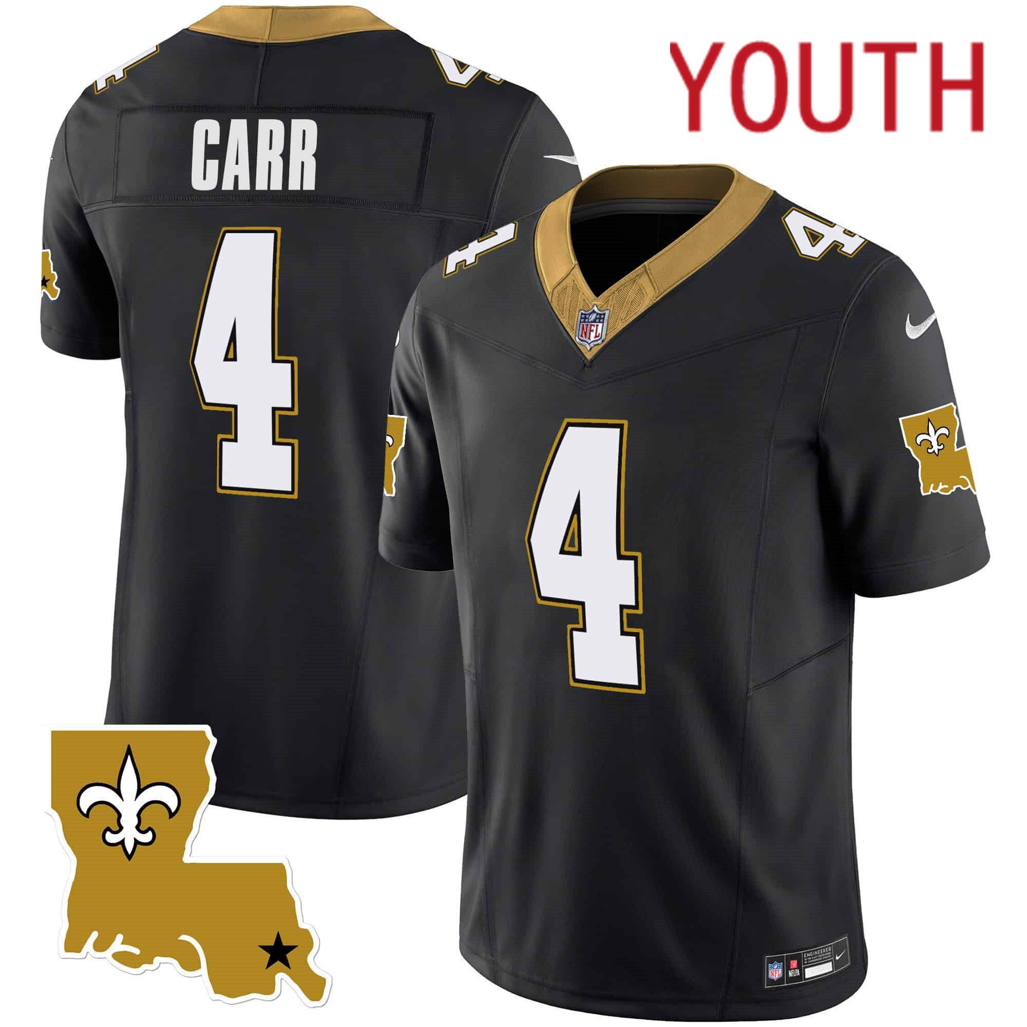 Youth New Orleans Saints #4 Carr Black 2024 Nike 1987 Legacy Vapor Limited NFL Jersey style 1->youth nfl jersey->Youth Jersey